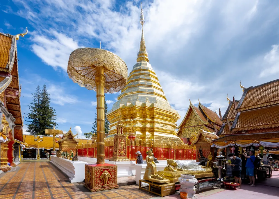 Golden chedi and ceremonial umbrella at Wat Phra That Doi Suthep, Chiang Mai