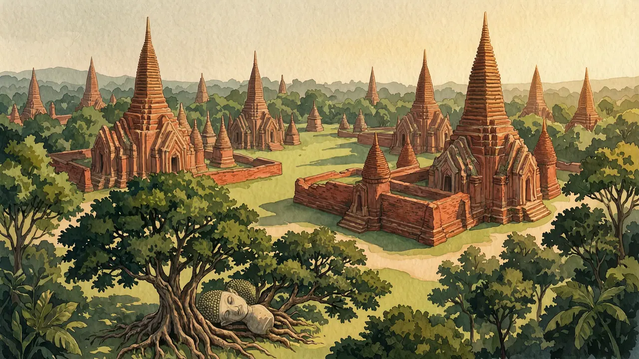 Painted illustration of Ayutthaya