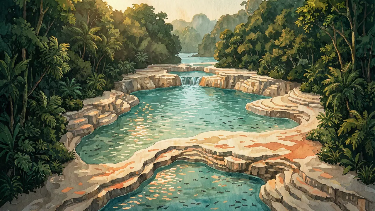 Painted illustration of Erawan Falls